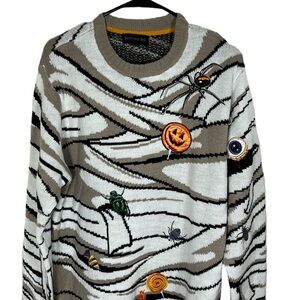 Blizzard Bay Sweater Men Large White Halloween Mummy Bugs All Over Print